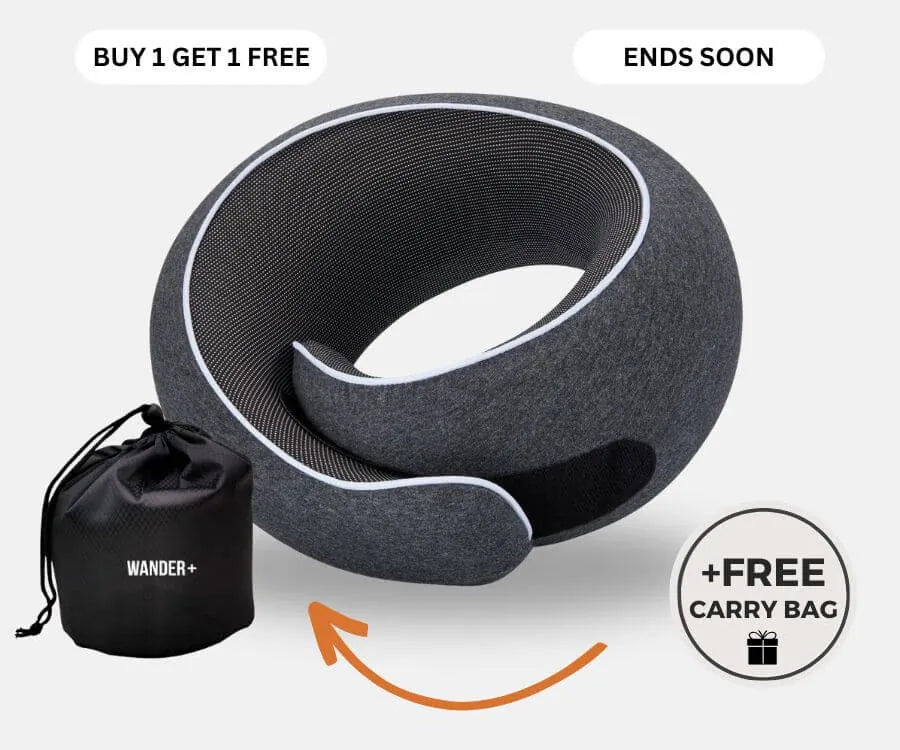 WANDER+ Pillow in Black, with its free carry bag