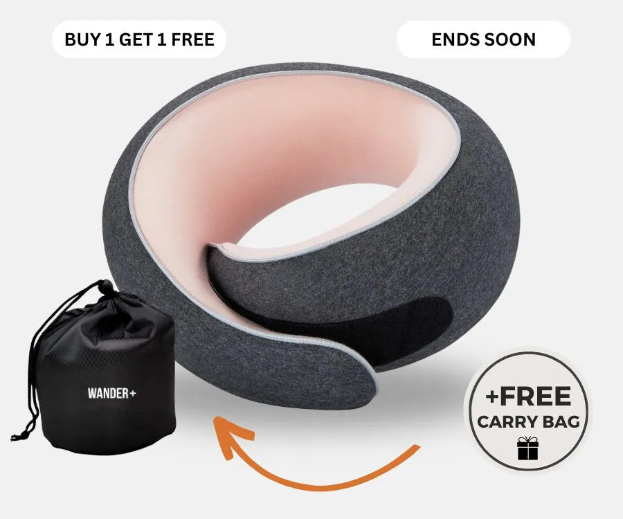 WANDER+ Pillow in Pink, with its free carry bag