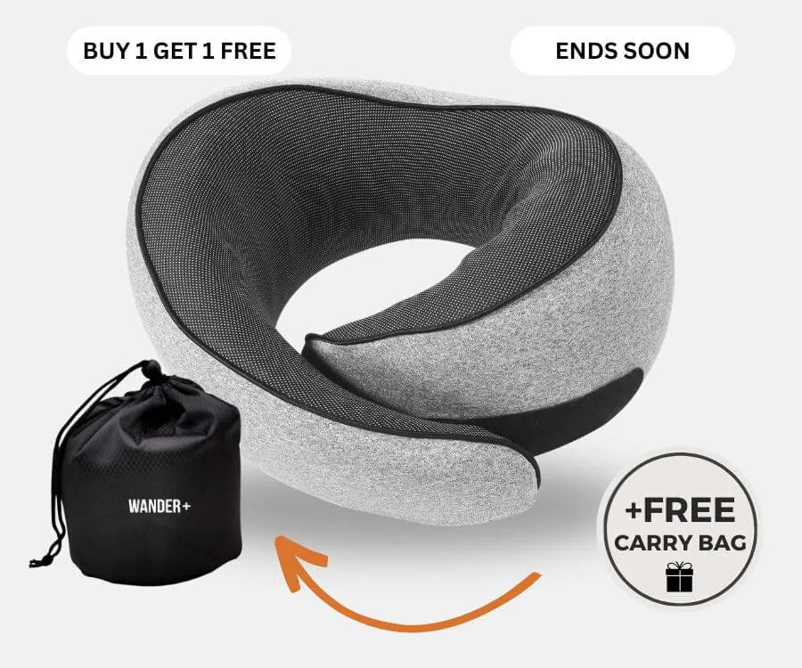 WANDER+ Pillow in Gray, with its free carry bag