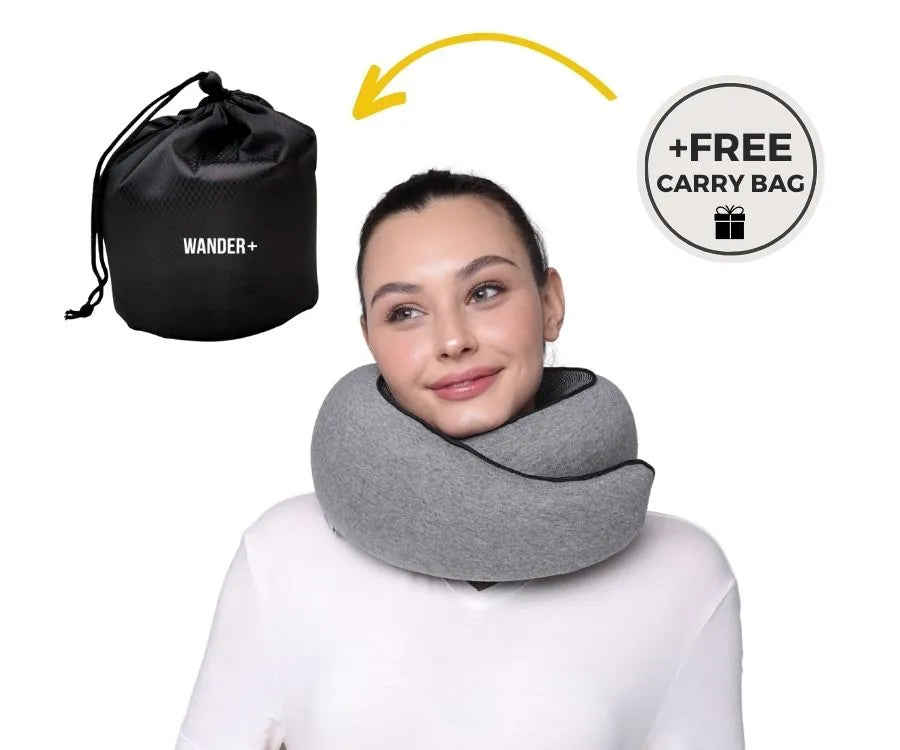 WANDER+ Pillow in Gray, adjustable strap close-up