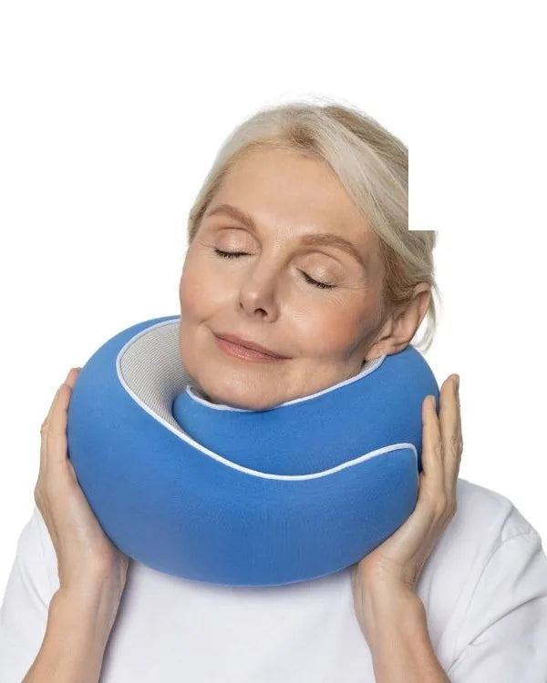 WANDER+ Pillow in Blue worn around the neck