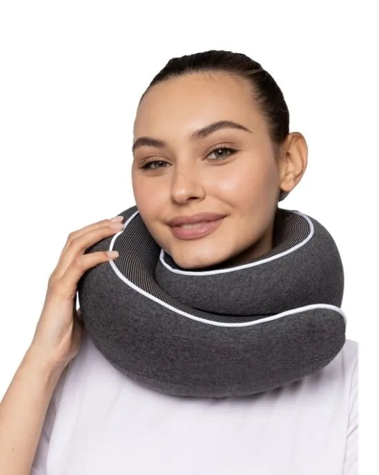 WANDER+ Pillow in Black worn around the neck