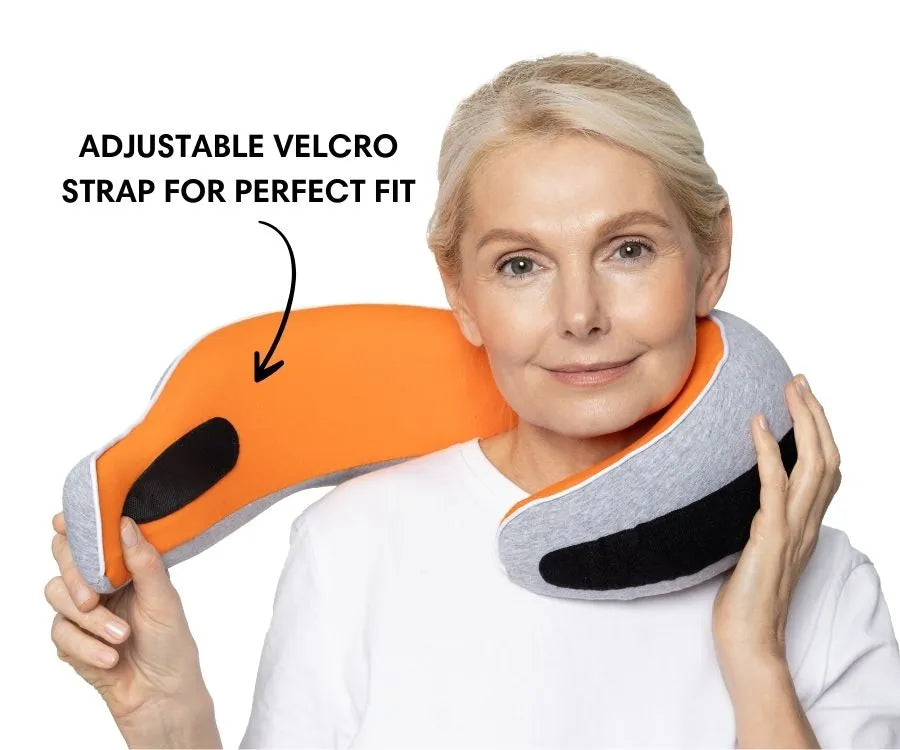 WANDER+ Pillow in Orange, adjustable strap close-up