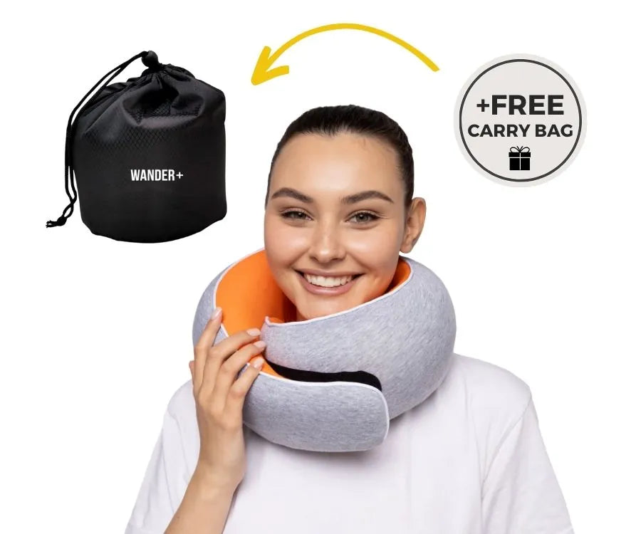 WANDER+ Pillow in Orange, with the carry bag
