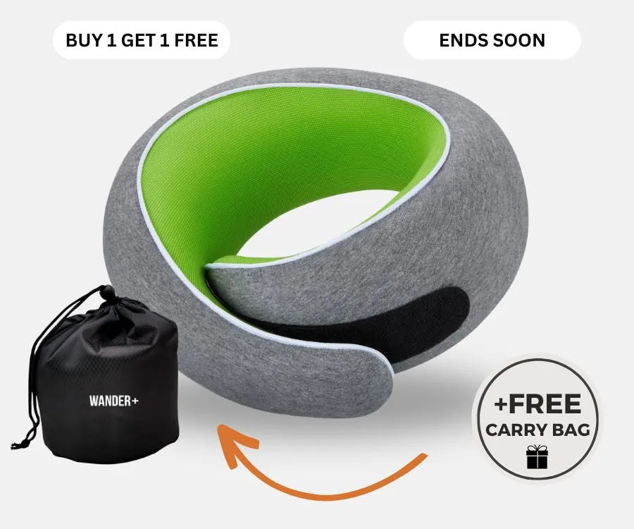 WANDER+ Pillow in Green, with its free carry bag