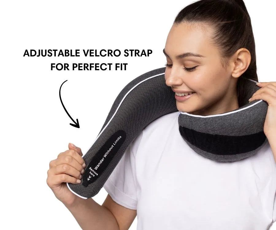 WANDER+ Pillow in Black, adjustable strap close-up